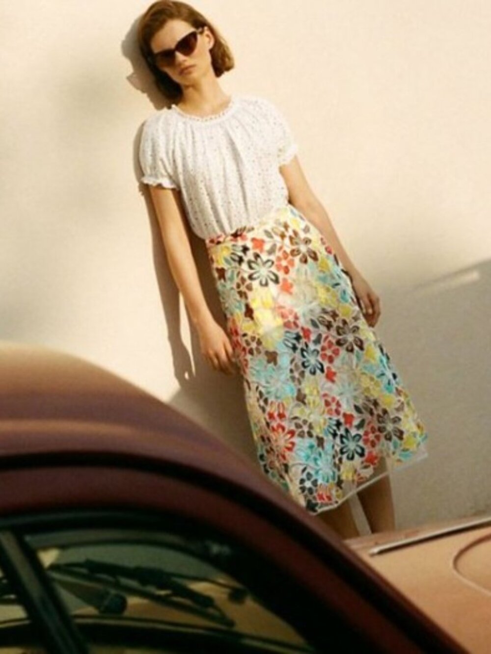 Anthropologie Eva Franco Floral Embroidered Midi Skirt Sz 10 A-Line Mesh Overlay - Picture 3 of 16
